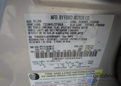 2005 Ford Freestyle Se из США, поврежденный, VIN 1FMZK01165GA43681